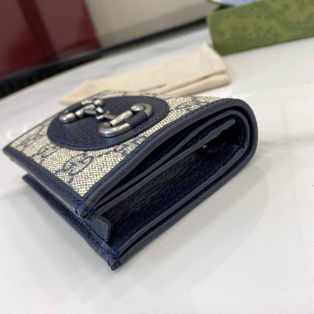 Gucci Horsebit 1955 card case wallet, 621887 in navy blue leather