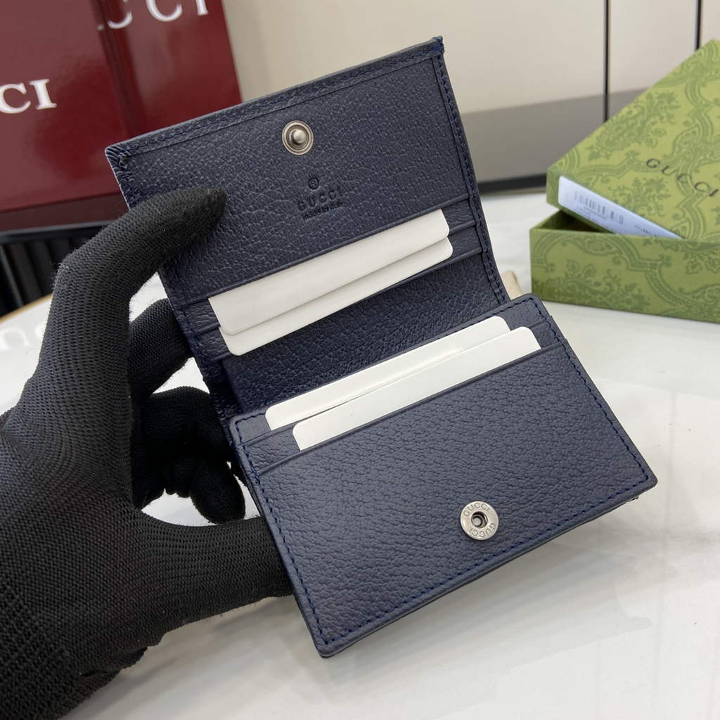 Gucci Horsebit 1955 card case wallet, 621887 in navy blue leather