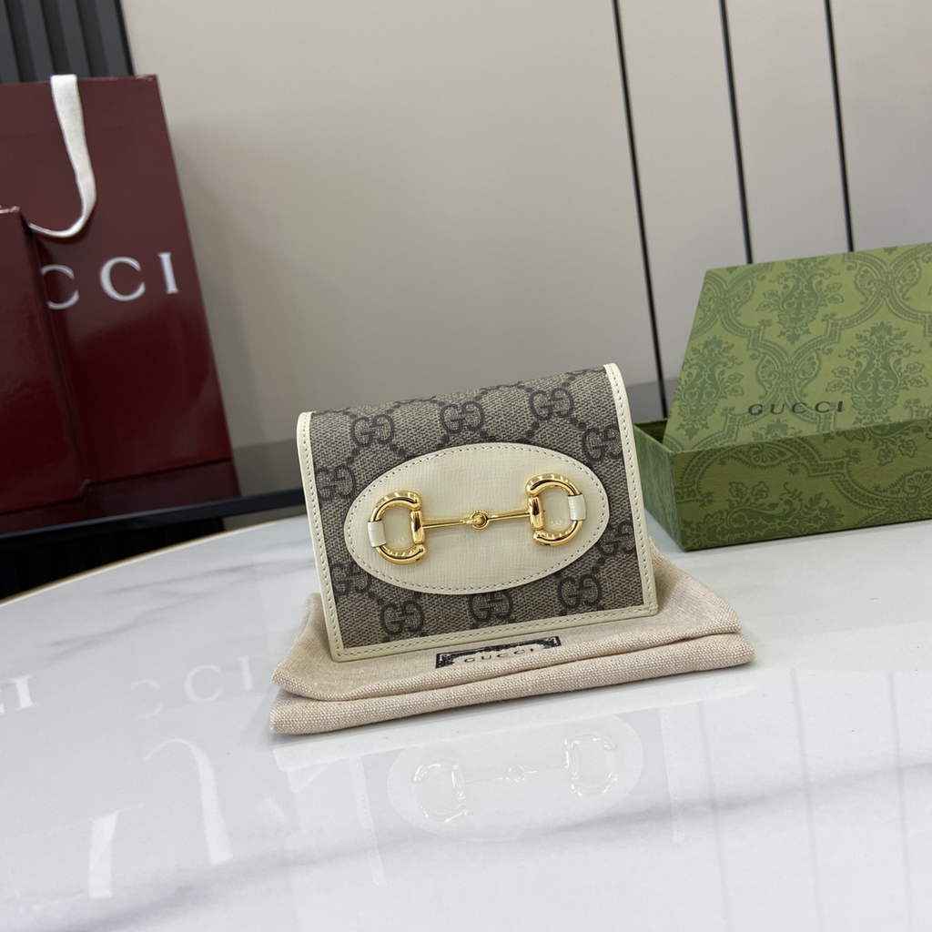 Gucci Horsebit 1955 card case wallet, 621887 in beige leather