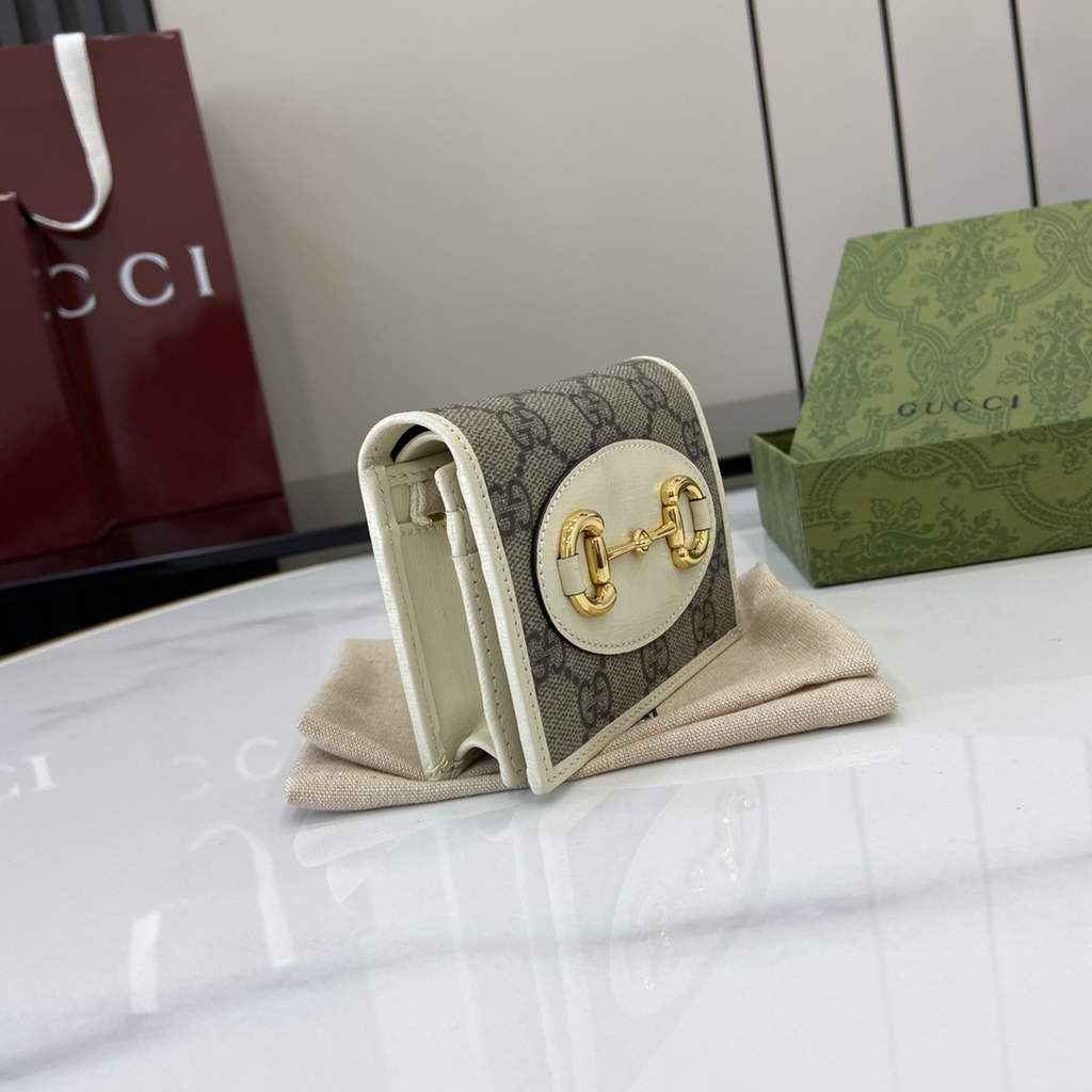 Gucci Horsebit 1955 card case wallet, 621887 in beige leather