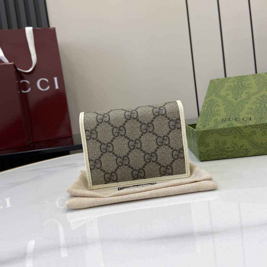 Gucci Horsebit 1955 card case wallet, 621887 in beige leather