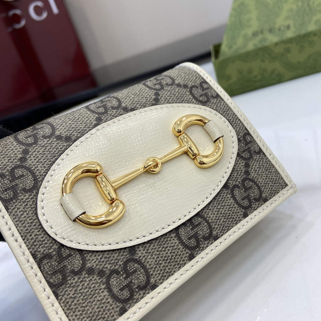 Gucci Horsebit 1955 card case wallet, 621887 in beige leather