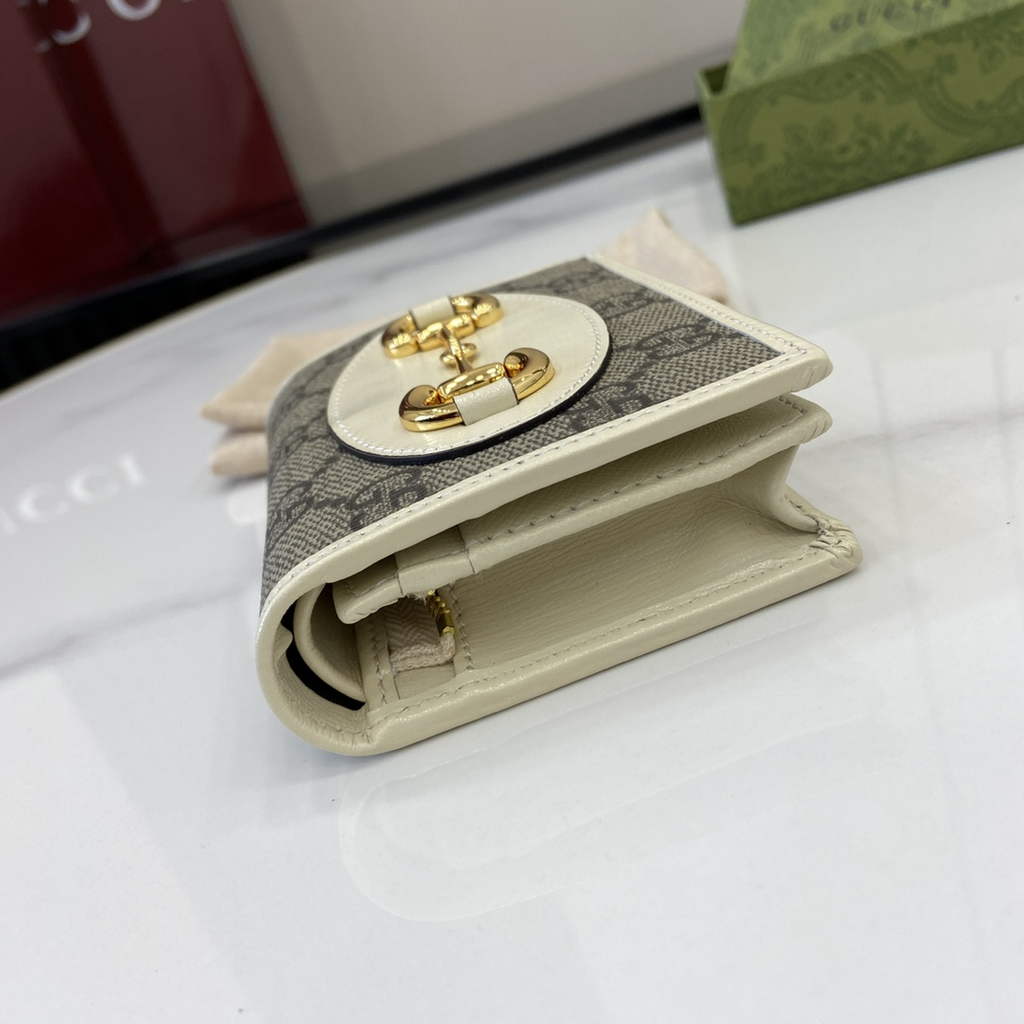 Gucci Horsebit 1955 card case wallet, 621887 in beige leather