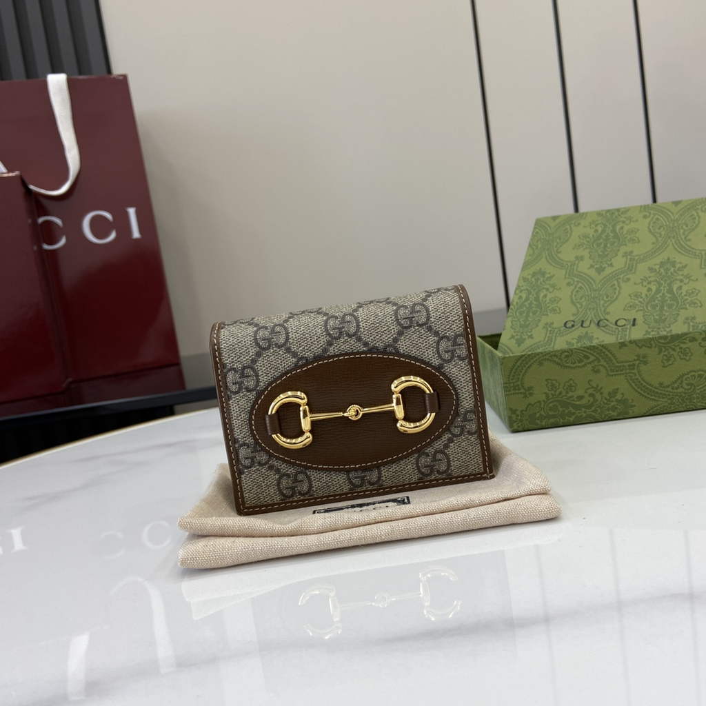 Gucci Horsebit 1955 card case wallet, 621887 in brown leather