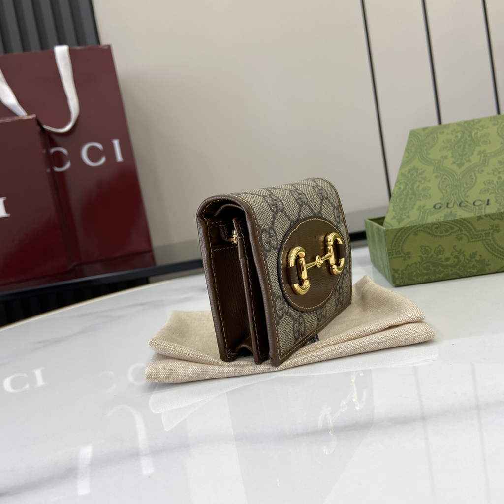 Gucci Horsebit 1955 card case wallet, 621887 in brown leather