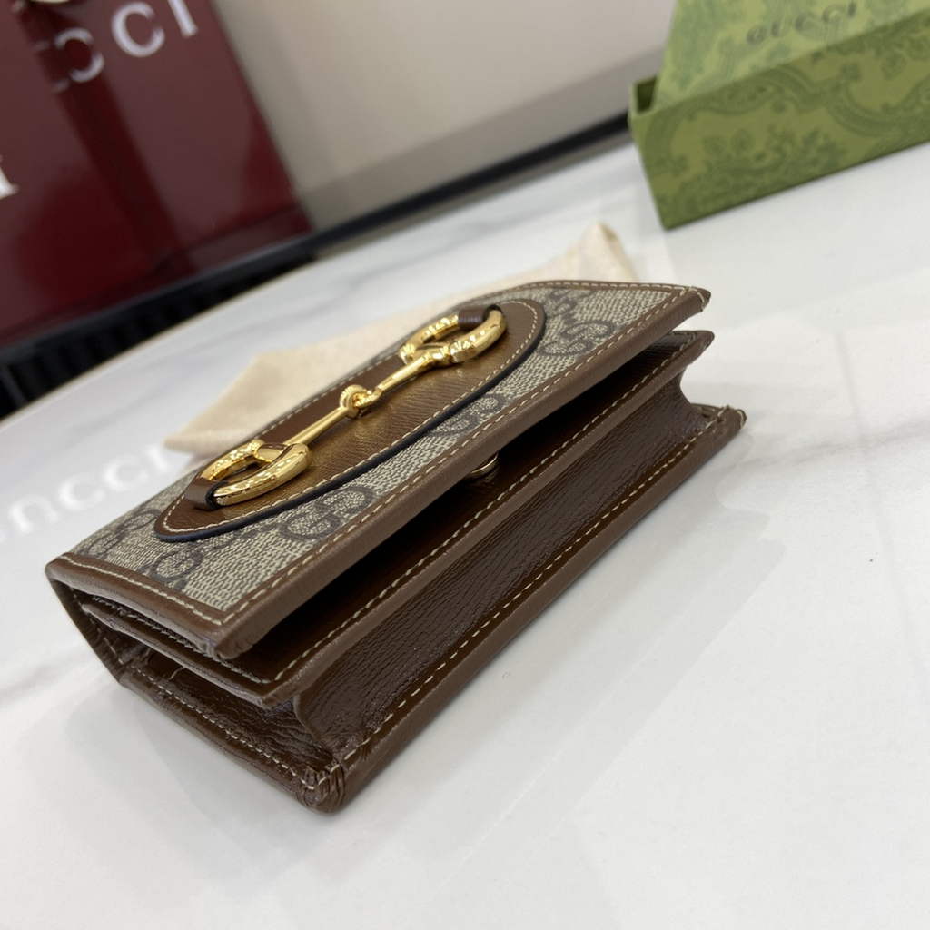 Gucci Horsebit 1955 card case wallet, 621887 in brown leather