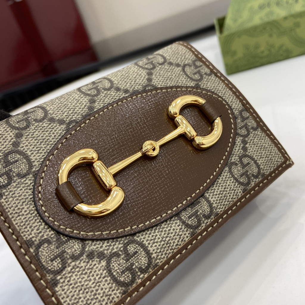 Gucci Horsebit 1955 card case wallet, 621887 in brown leather