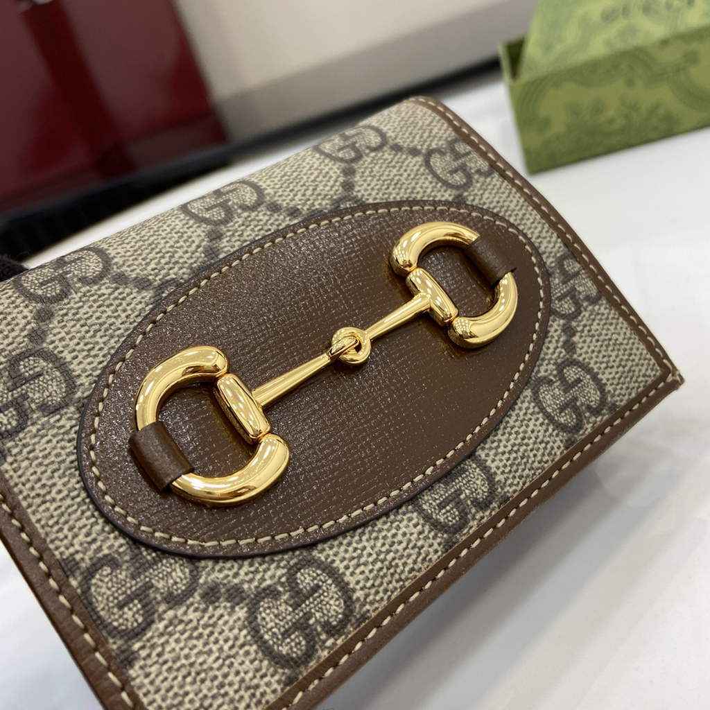 Gucci Horsebit 1955 card case wallet, 621887 in brown leather