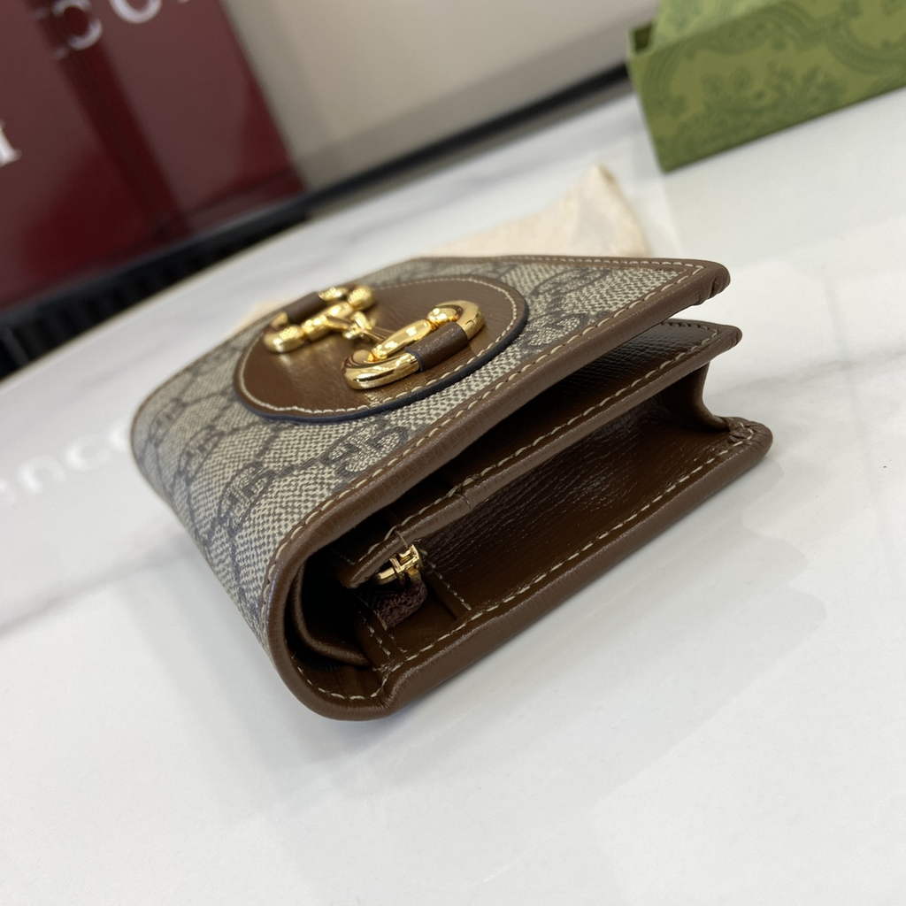Gucci Horsebit 1955 card case wallet, 621887 in brown leather