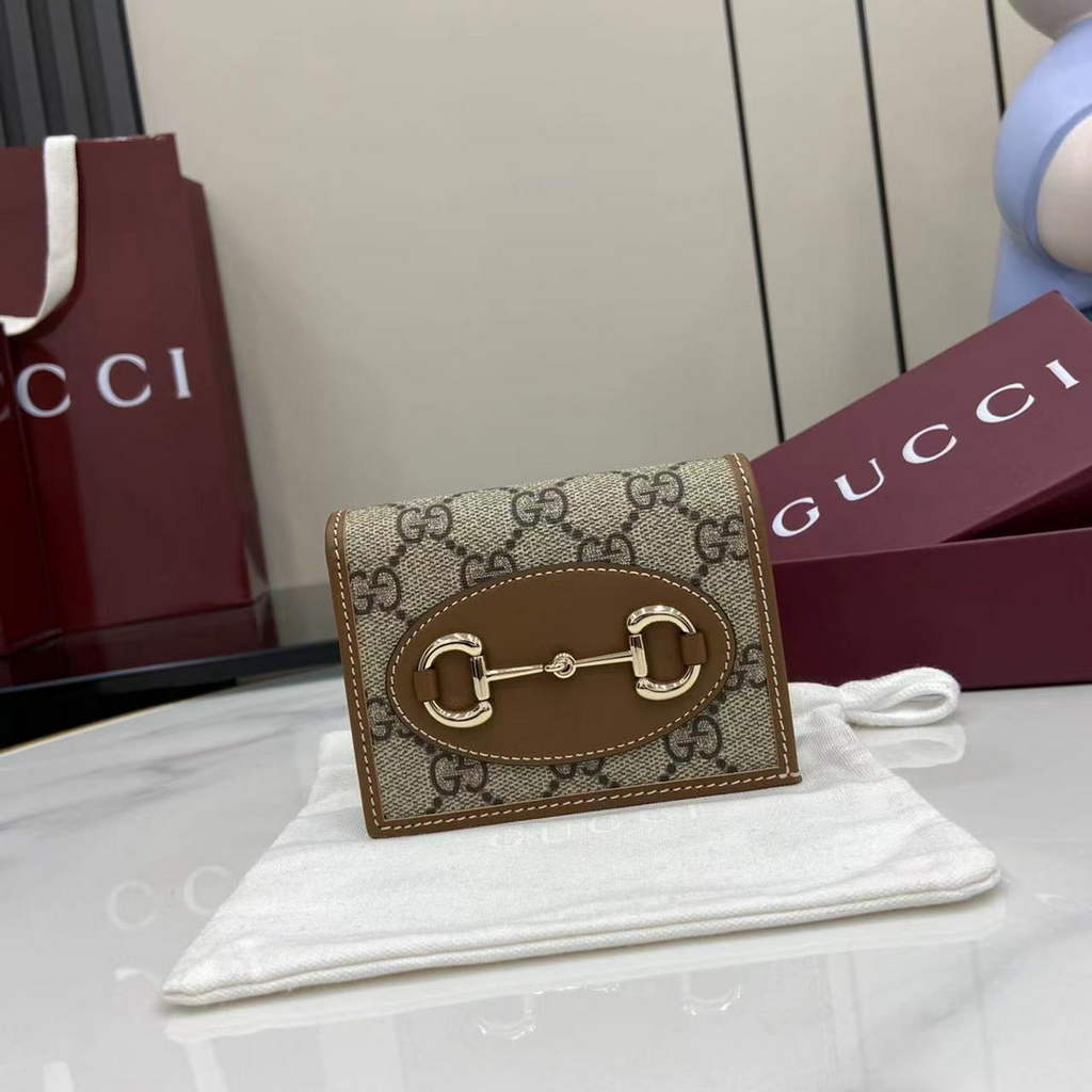 Gucci Horsebit 1955 card case wallet, 621887 in tan leather