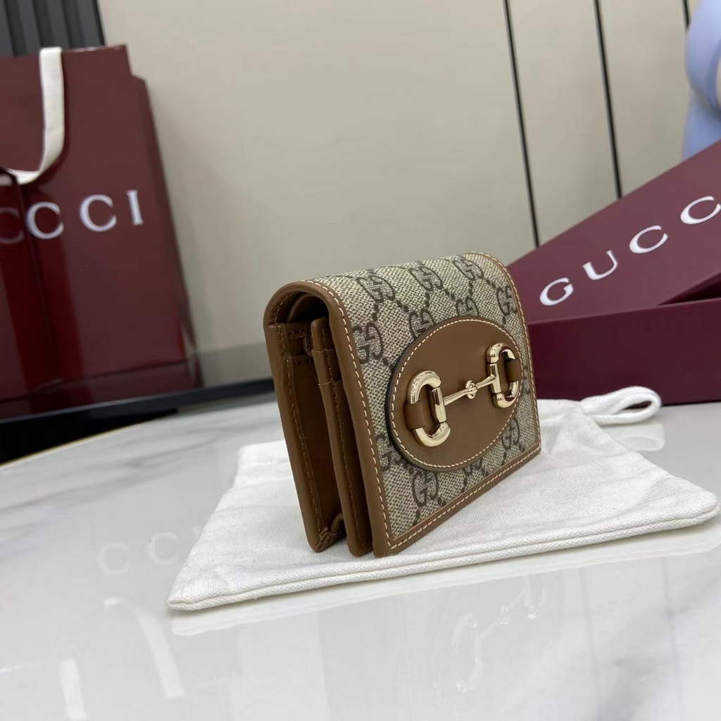 Gucci Horsebit 1955 card case wallet, 621887 in tan leather