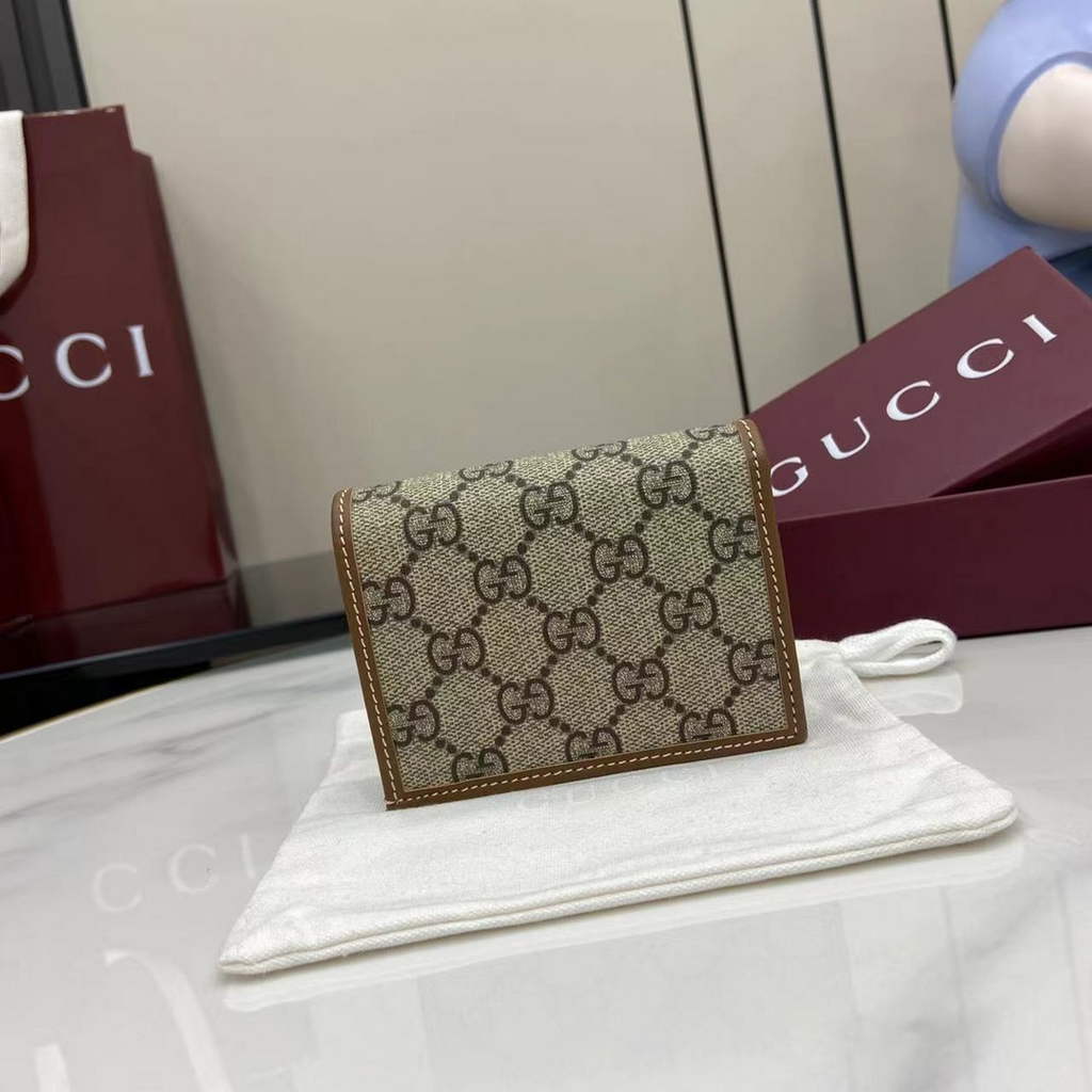 Gucci Horsebit 1955 card case wallet, 621887 in tan leather