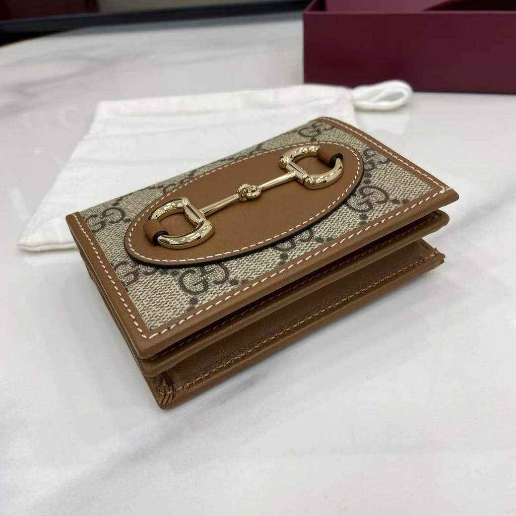 Gucci Horsebit 1955 card case wallet, 621887 in tan leather