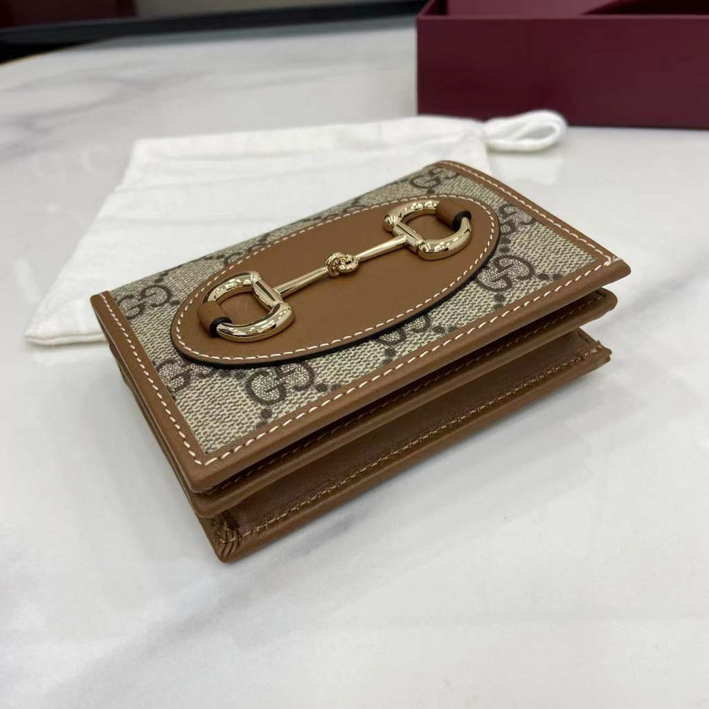 Gucci Horsebit 1955 card case wallet, 621887 in tan leather