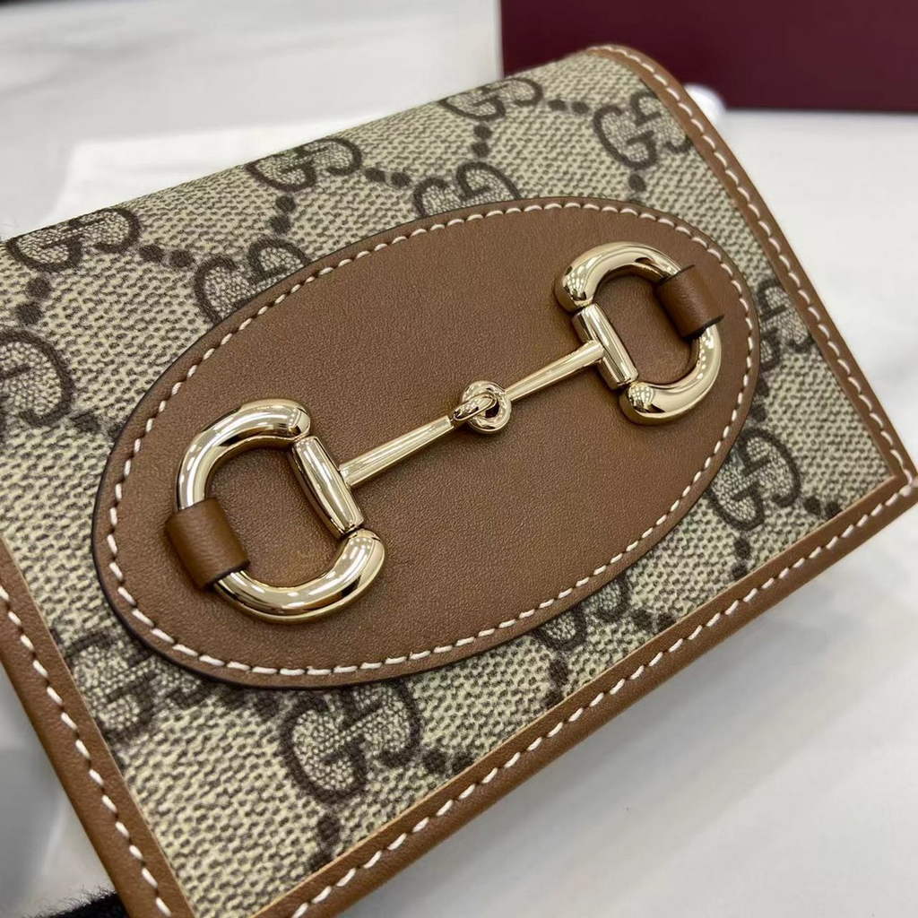 Gucci Horsebit 1955 card case wallet, 621887 in tan leather