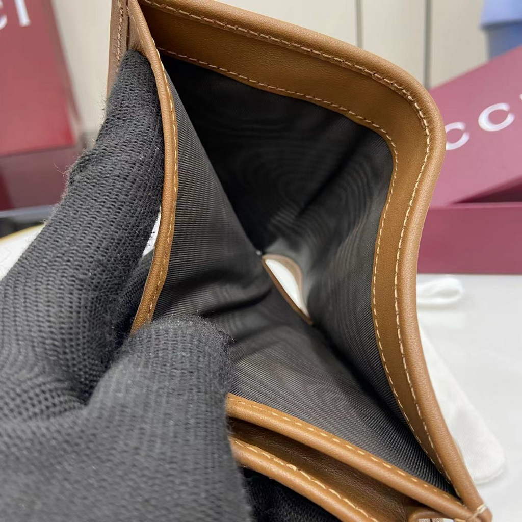 Gucci Horsebit 1955 card case wallet, 621887 in tan leather
