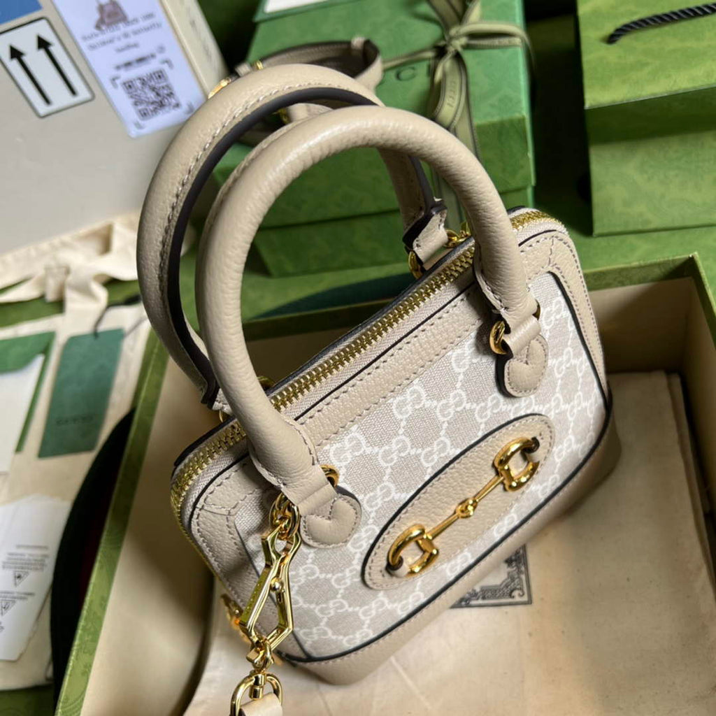 Gucci Horsebit 1955 GG mini bag 677212 Beige and white GG Supreme canvas