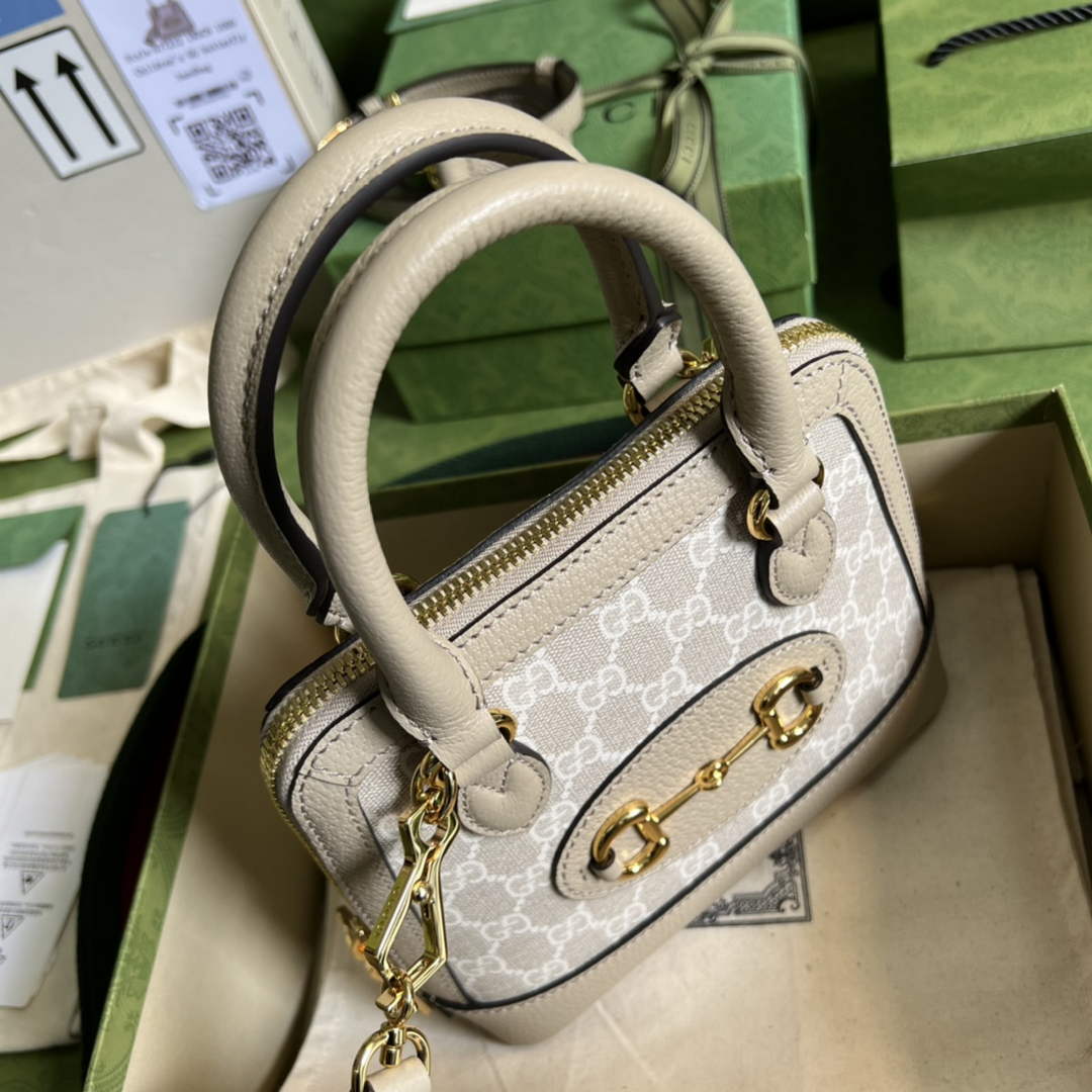 Gucci Horsebit 1955 GG mini bag 677212 Beige and white GG Supreme canvas
