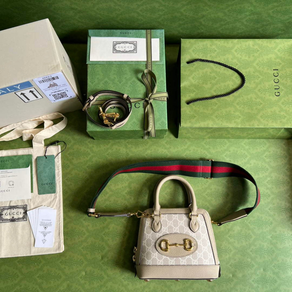 Gucci Horsebit 1955 GG mini bag 677212 Beige and white GG Supreme canvas