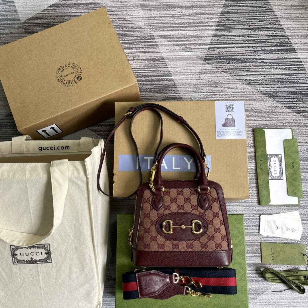 Gucci Horsebit 1955 GG mini bag 677212 Red GG Supreme canvas