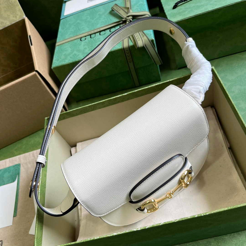 Gucci Horsebit 1955 mini rounded bag 760191 in white leather