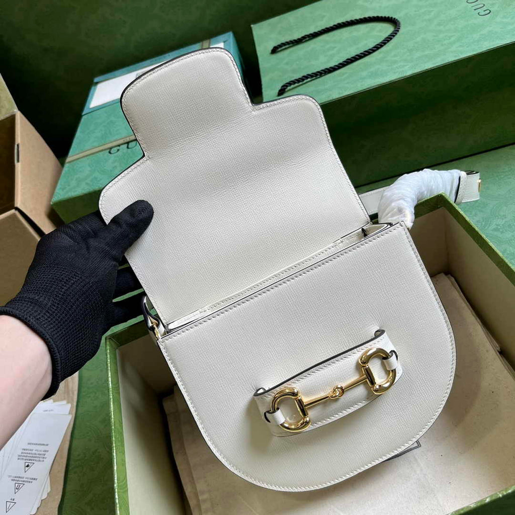 Gucci Horsebit 1955 mini rounded bag 760191 in white leather