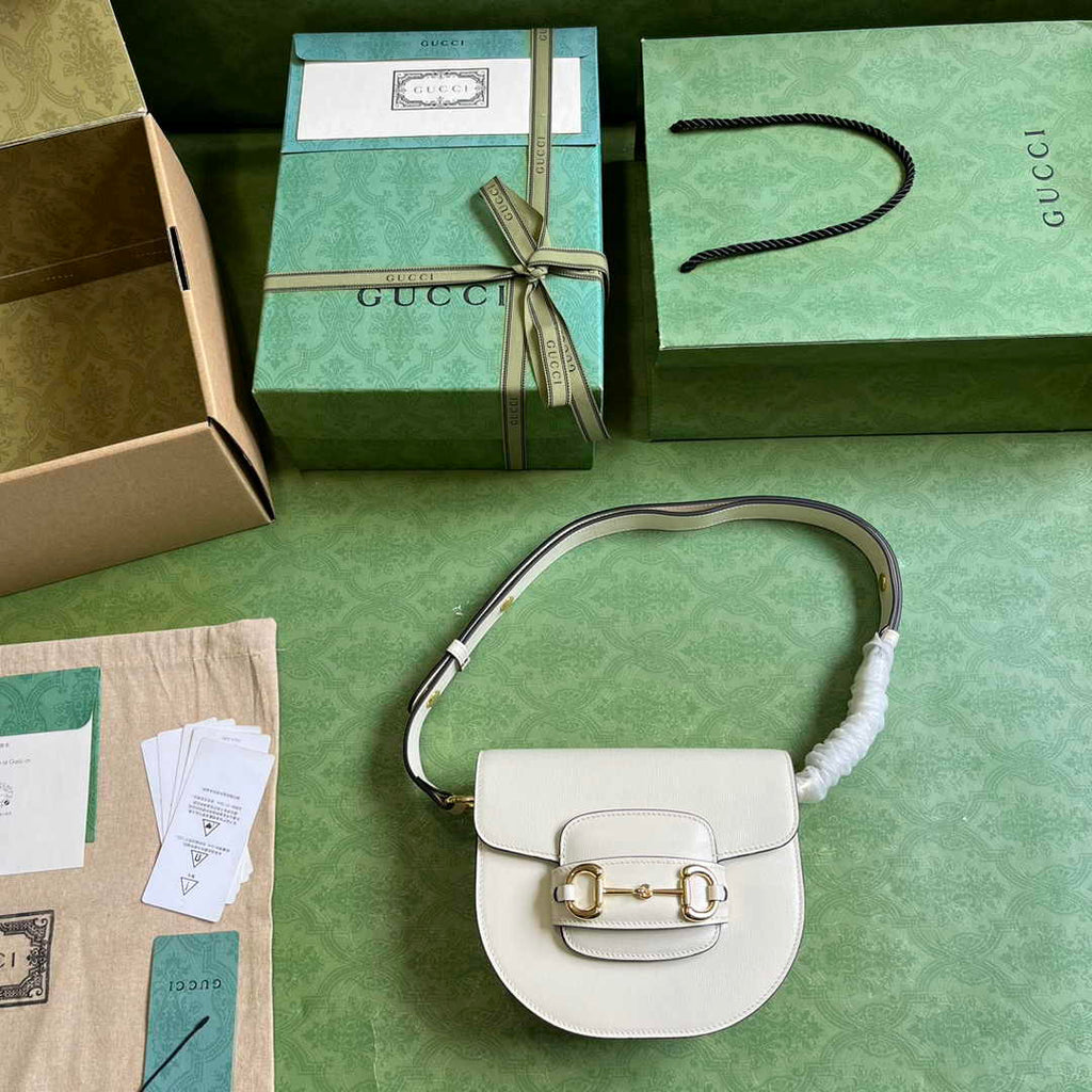 Gucci Horsebit 1955 mini rounded bag 760191 in white leather