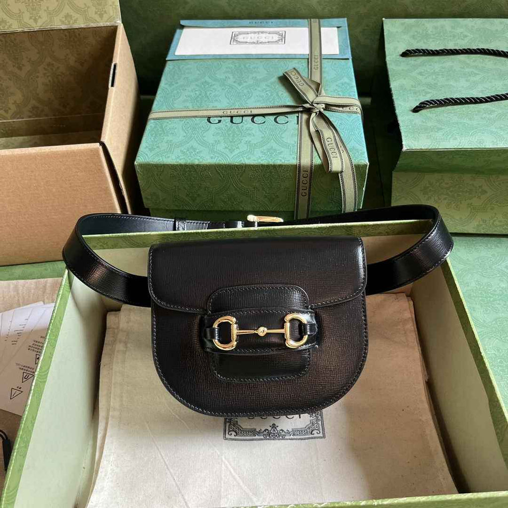 Gucci Horsebit 1955 rounded belt bag 760198 Black leather