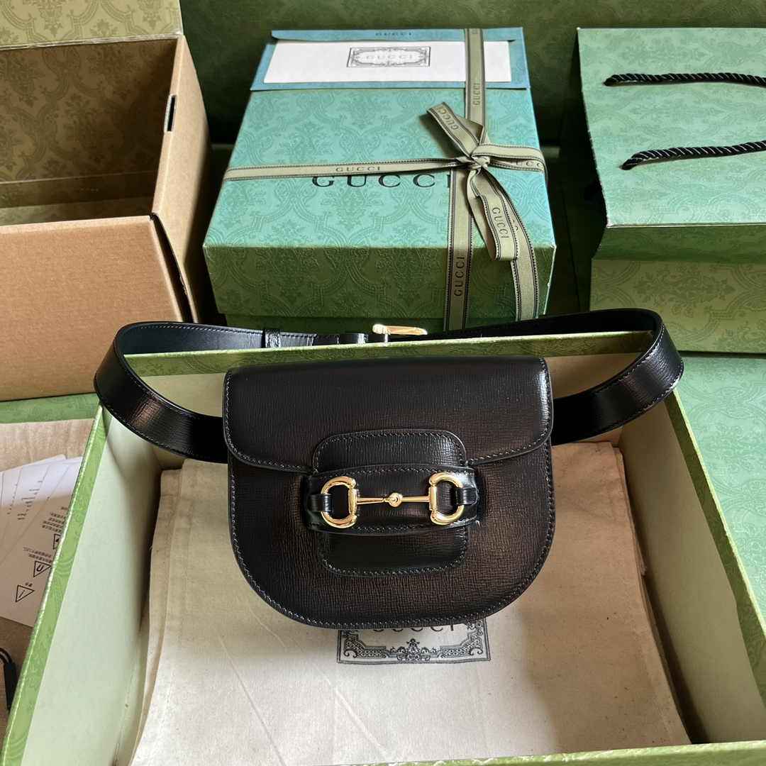Gucci Horsebit 1955 rounded belt bag 760198 Black leather