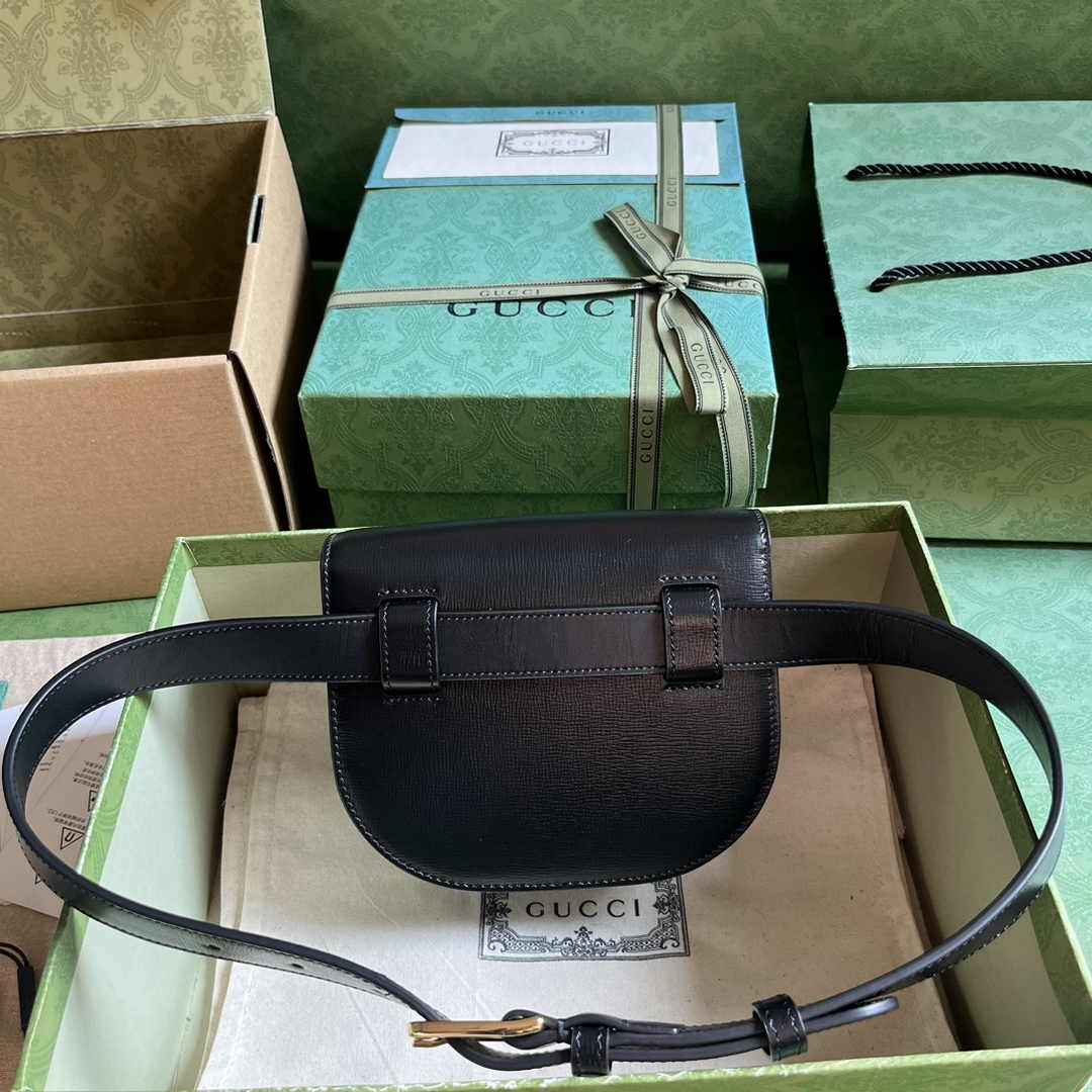 Gucci Horsebit 1955 rounded belt bag 760198 Black leather