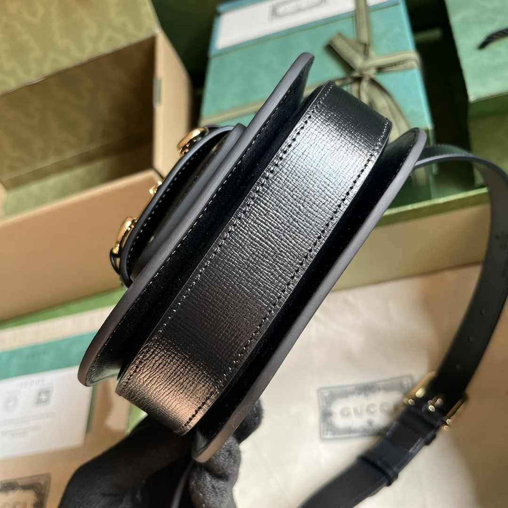 Gucci Horsebit 1955 rounded belt bag 760198 Black leather