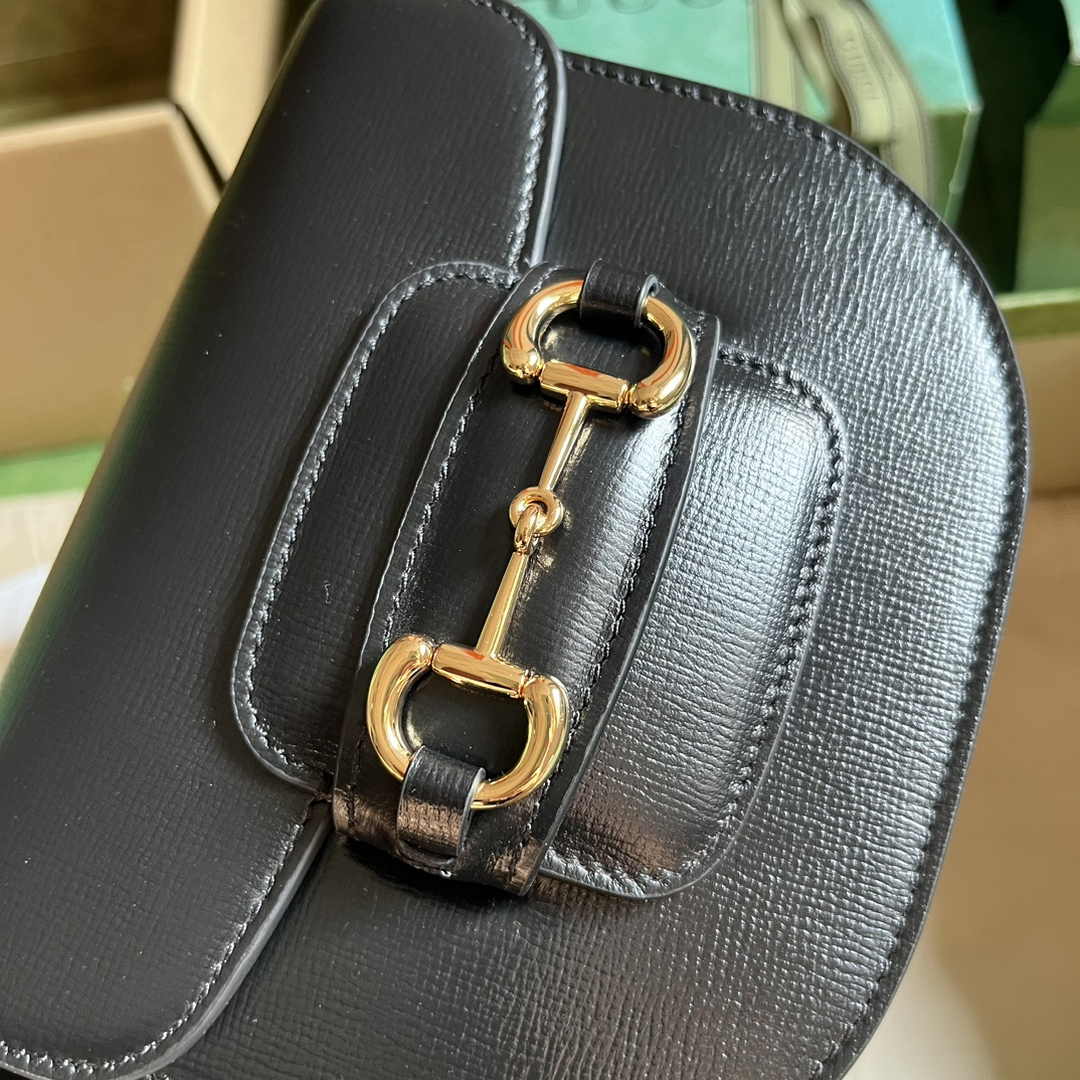 Gucci Horsebit 1955 rounded belt bag 760198 Black leather