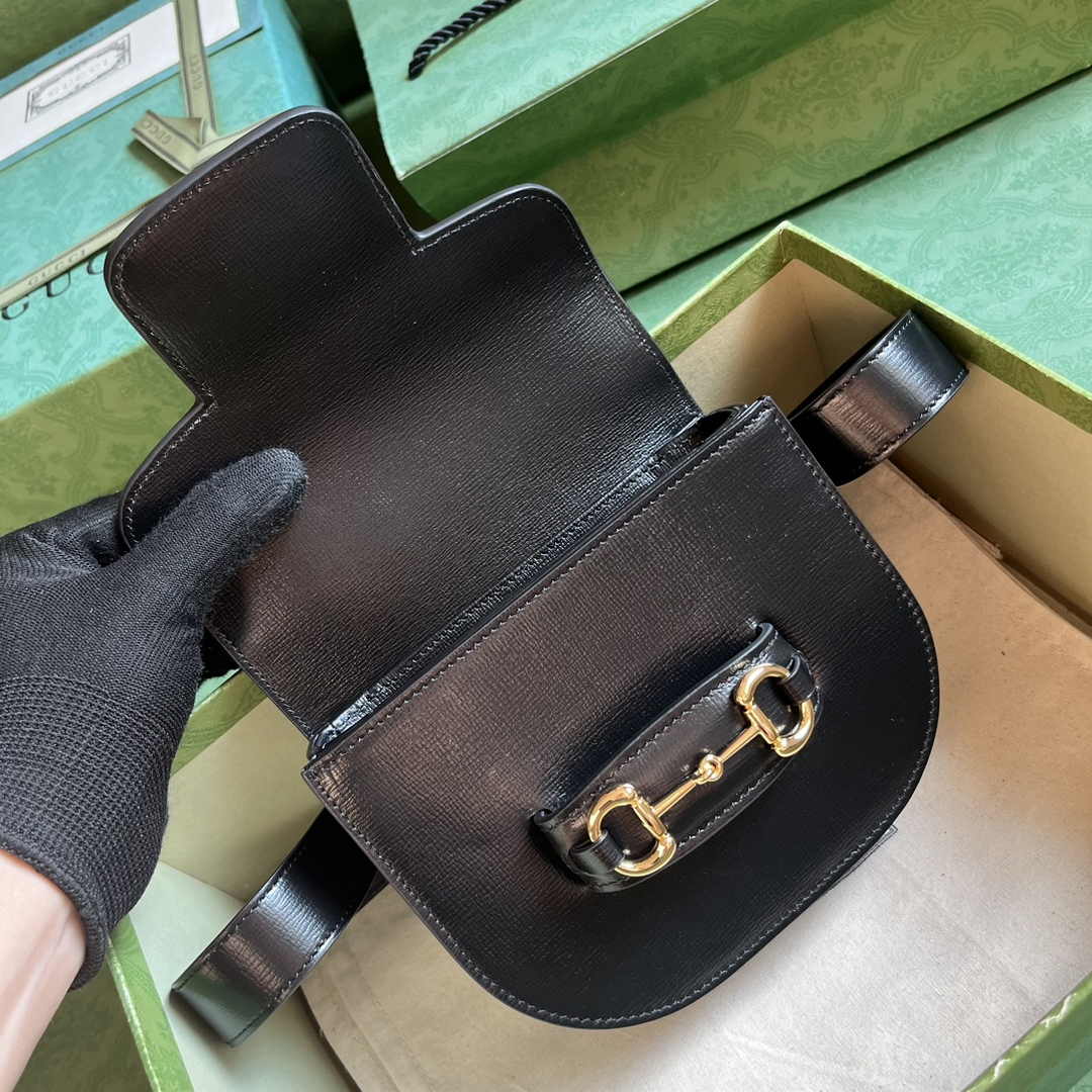 Gucci Horsebit 1955 rounded belt bag 760198 Black leather