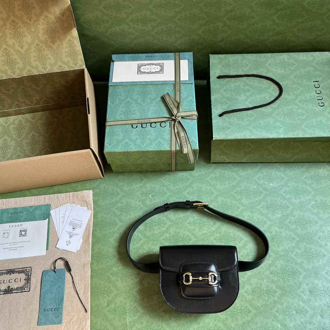 Gucci Horsebit 1955 rounded belt bag 760198 Black leather