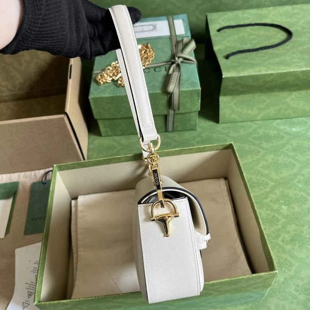Gucci Horsebit 1955 small shoulder bag 735178 in white leather