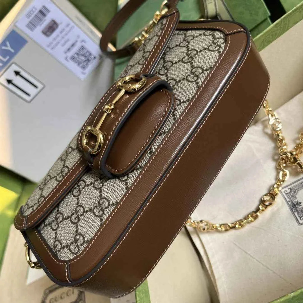 Gucci Horsebit 1955 small shoulder bag 735178 in GG Supreme brown