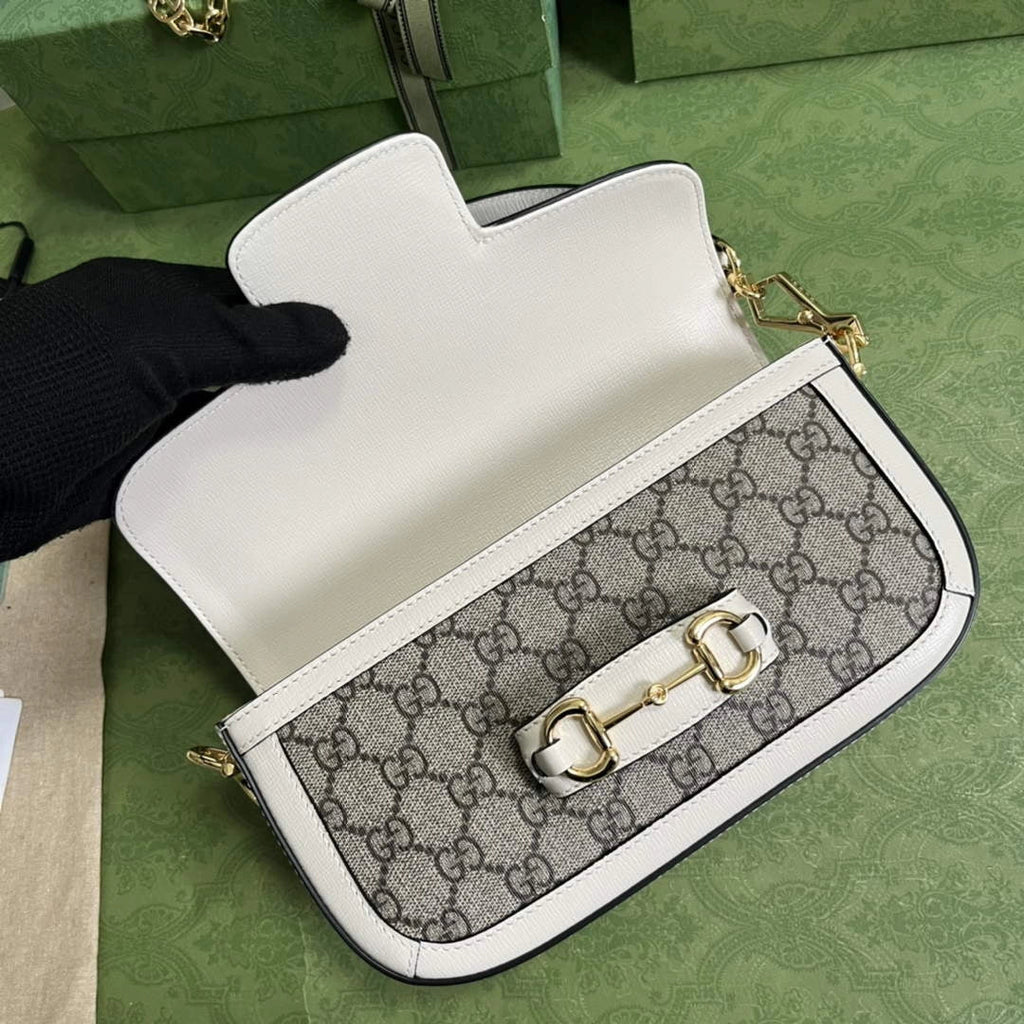 Gucci Horsebit 1955 small shoulder bag 735178 in GG Supreme white