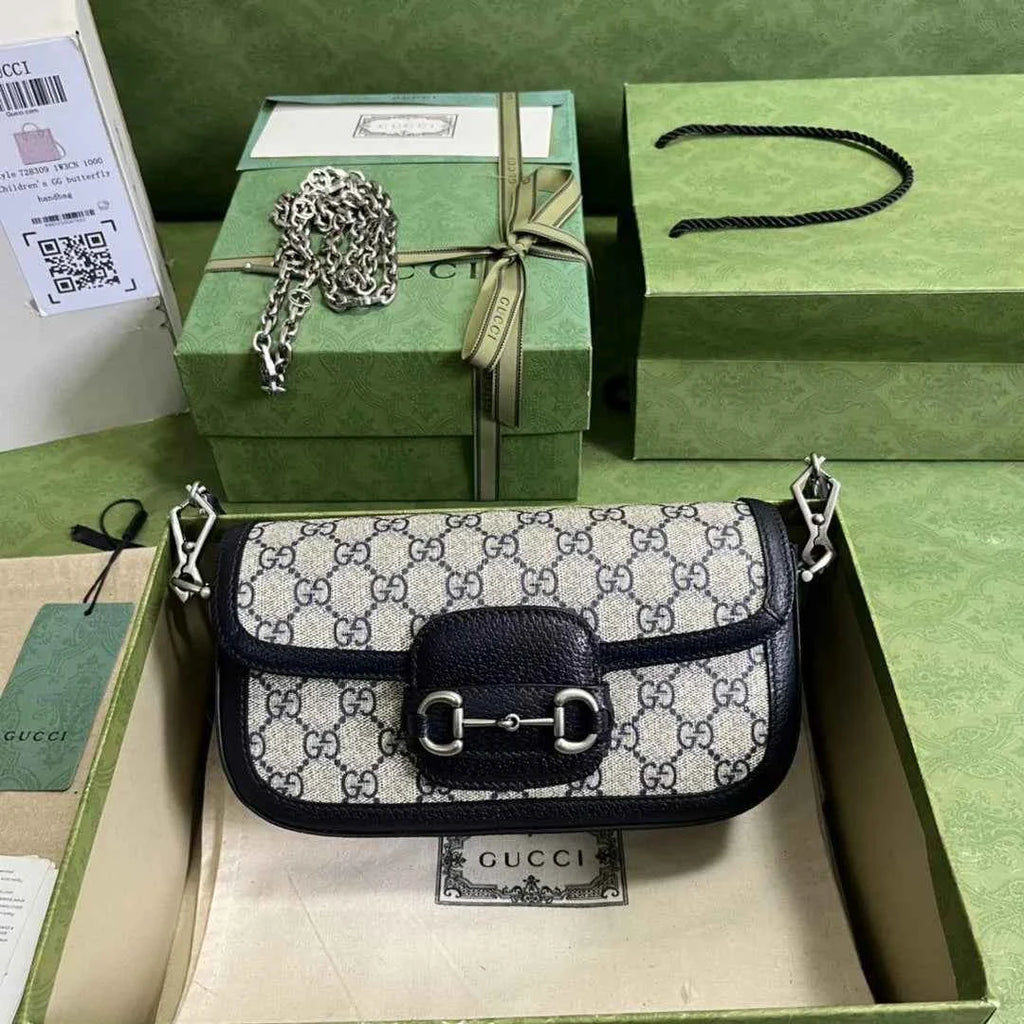 Gucci Horsebit 1955 small shoulder bag 735178 in GG Supreme blue