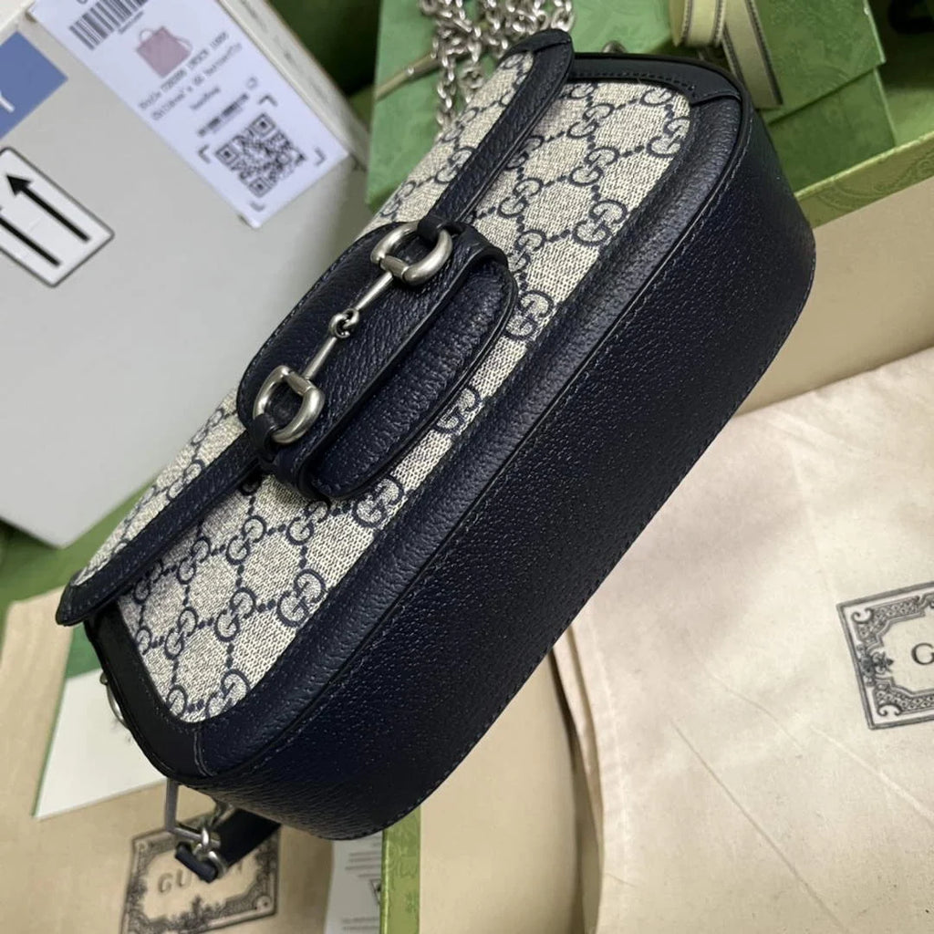 Gucci Horsebit 1955 small shoulder bag 735178 in GG Supreme blue