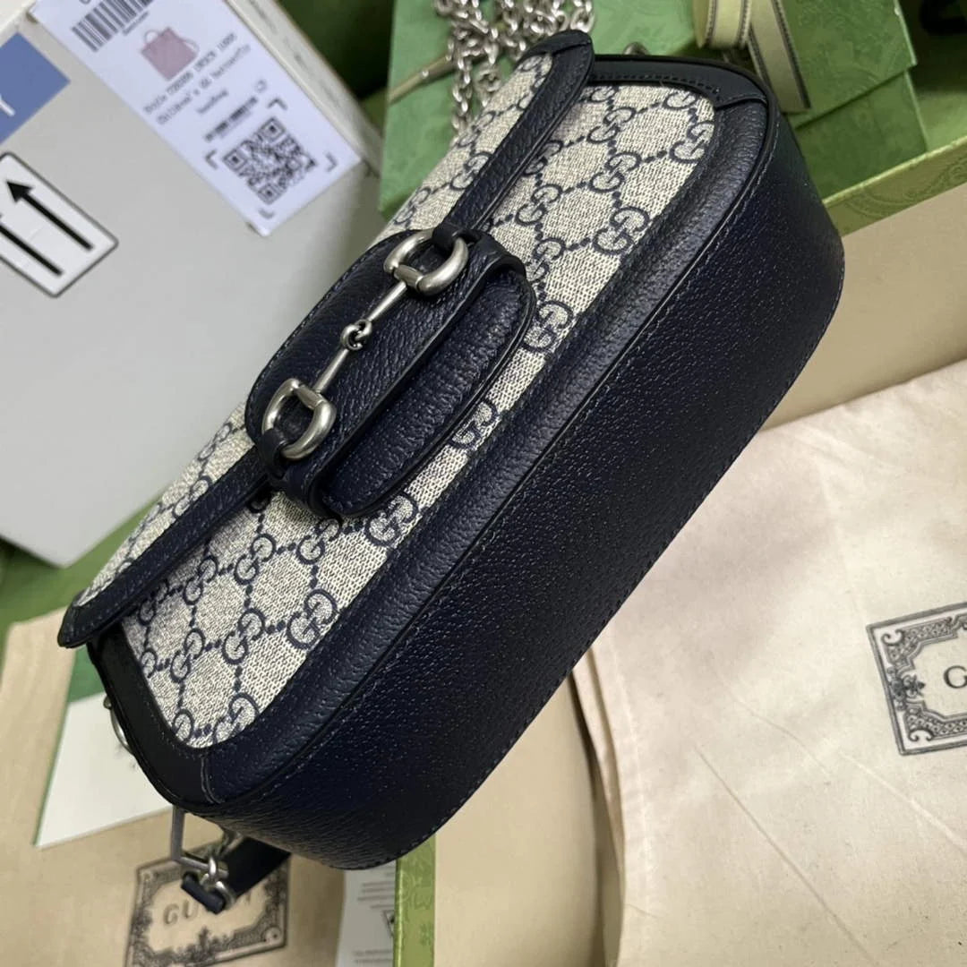 Gucci Horsebit 1955 small shoulder bag 735178 in GG Supreme blue