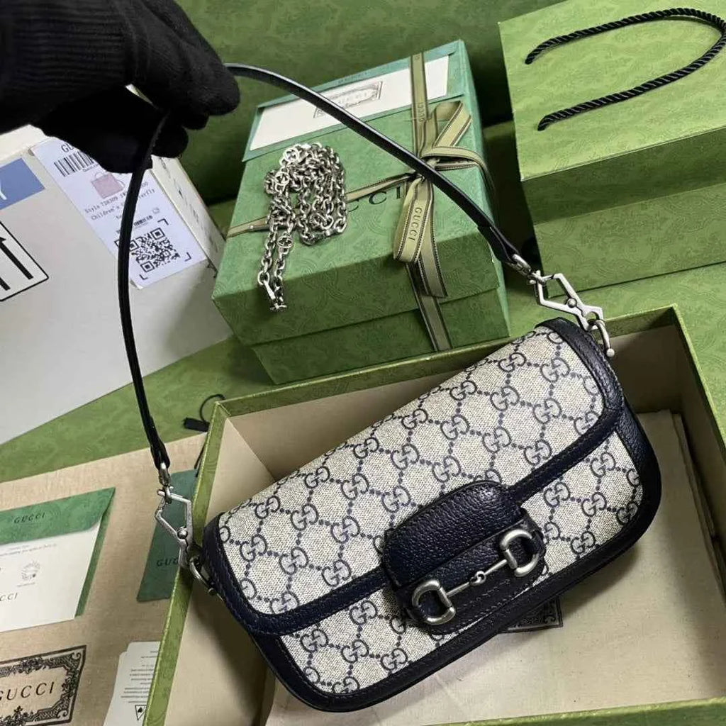 Gucci Horsebit 1955 small shoulder bag 735178 in GG Supreme blue