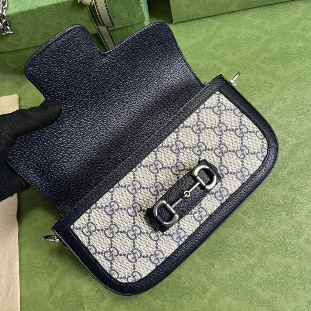 Gucci Horsebit 1955 small shoulder bag 735178 in GG Supreme blue