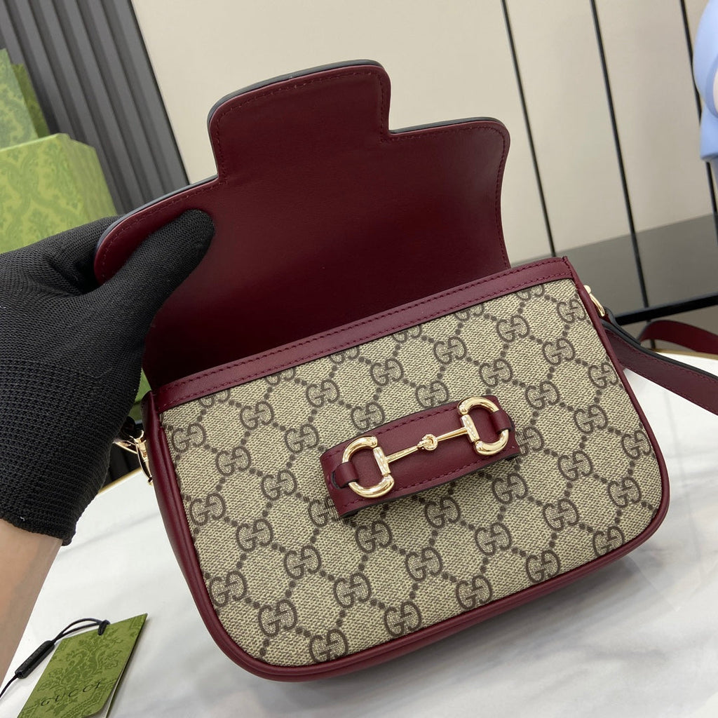 Gucci Horsebit 1955 Soft mini shoulder bag 815205 in wine red gg