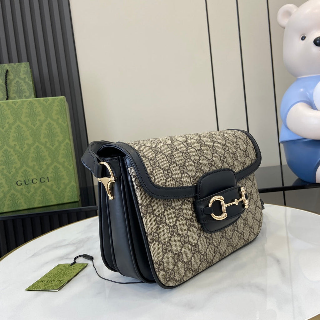 Gucci Horsebit 1955 Soft small shoulder bag 815178 in black gg