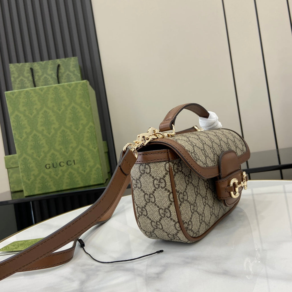 Gucci Horsebit 1955 Soft small top handle bag 815206 in brown gg