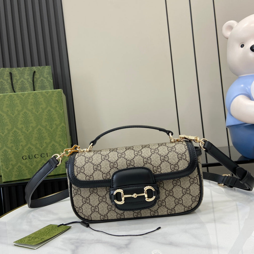 Gucci Horsebit 1955 Soft small top handle bag 815206 in black gg