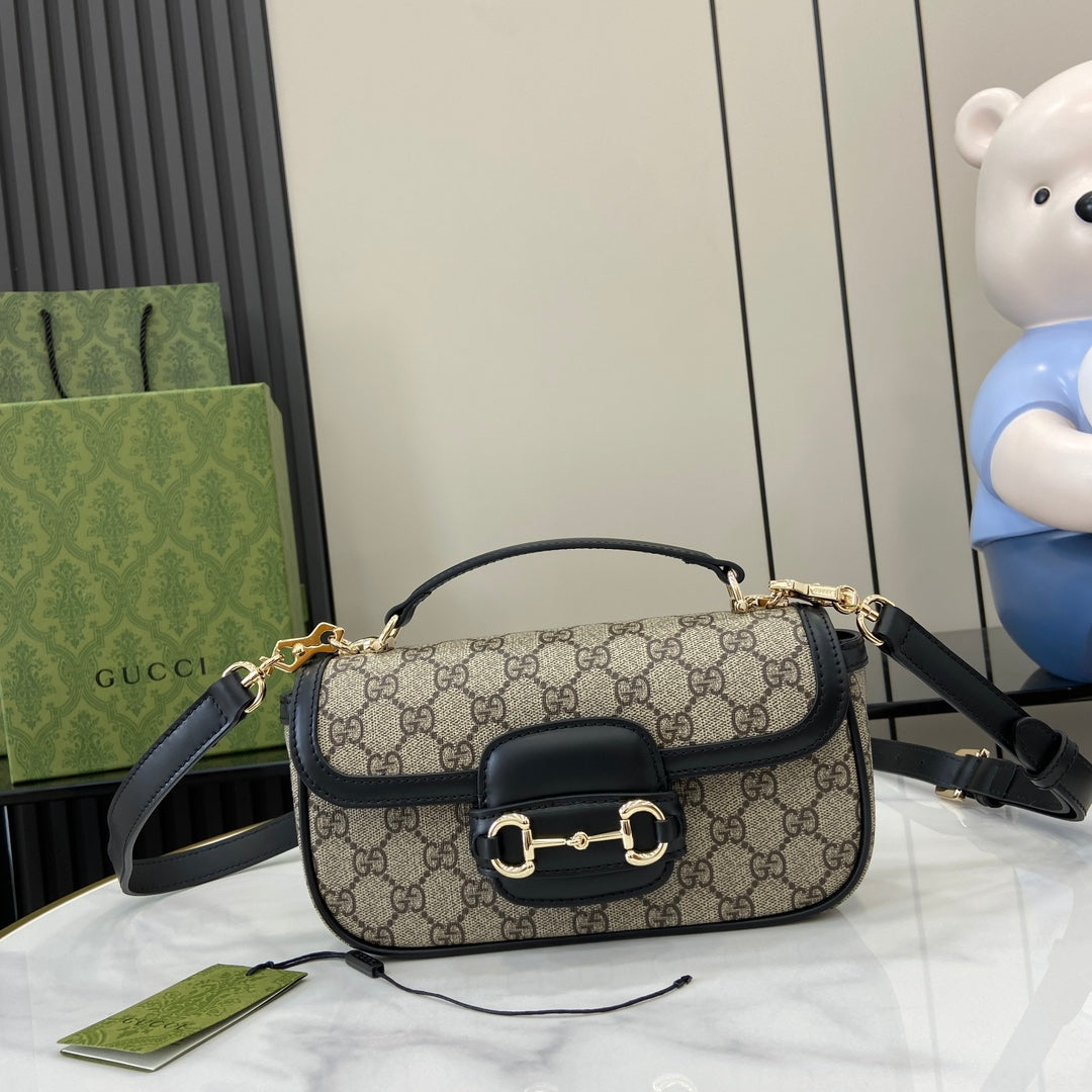 Gucci Horsebit 1955 Soft small top handle bag 815206 in black gg