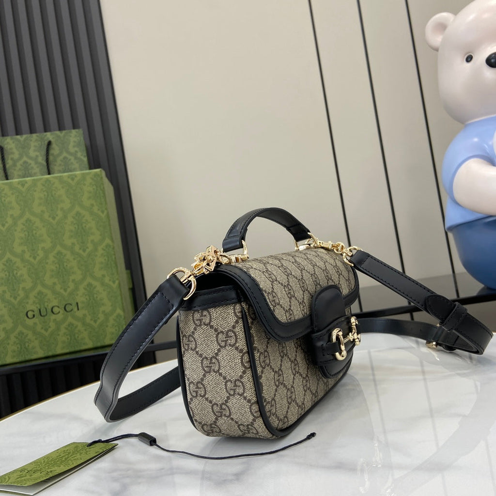 Gucci Horsebit 1955 Soft small top handle bag 815206 in black gg
