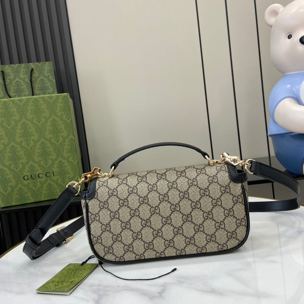Gucci Horsebit 1955 Soft small top handle bag 815206 in black gg