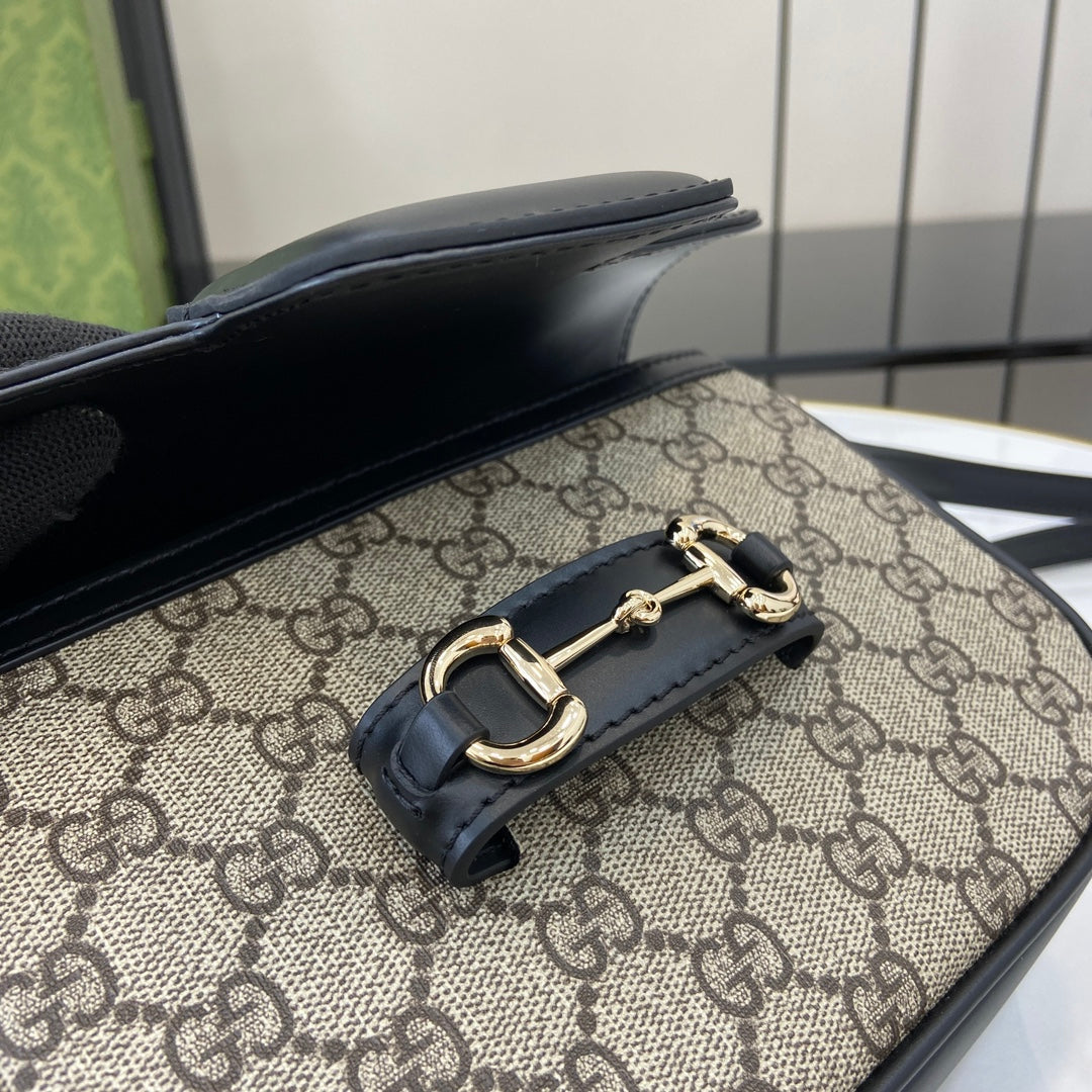 Gucci Horsebit 1955 Soft small top handle bag 815206 in black gg